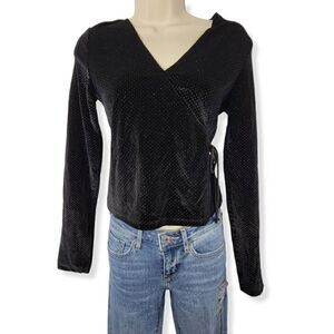 Self Esteem Black Velvet Faux Wrap Top with glitter  XS Junior